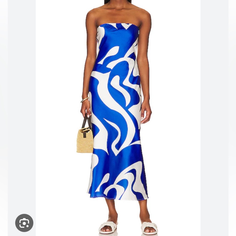 😍SNDYS ANGEL STRAPLESS DRESS IN BLUE SWIRL XS